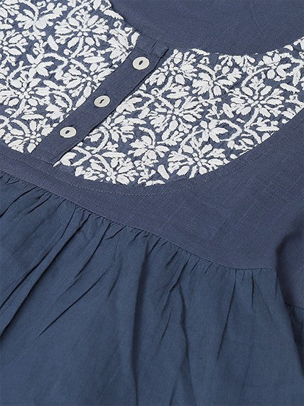 Ada Hand Embroidered Blue Cotton Lucknowi Chikankari Top A911110