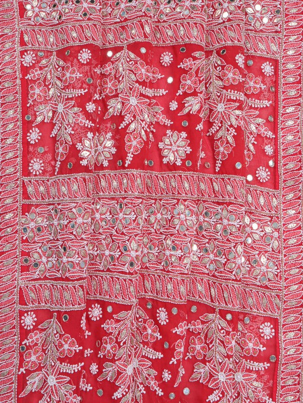 Ada Hand Embroidered Carrot Pink Georgette Lucknowi Chikankari Saree/Blouse With Gota Patti Work A621565