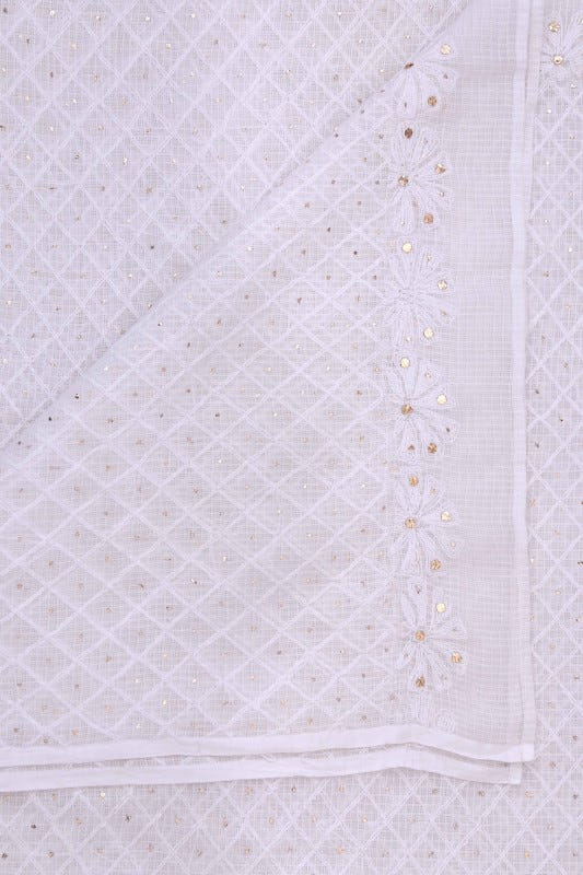 Ada Hand Embroidered White Kota Lucknowi Chikankari Dupatta With Muqaish Work A600693