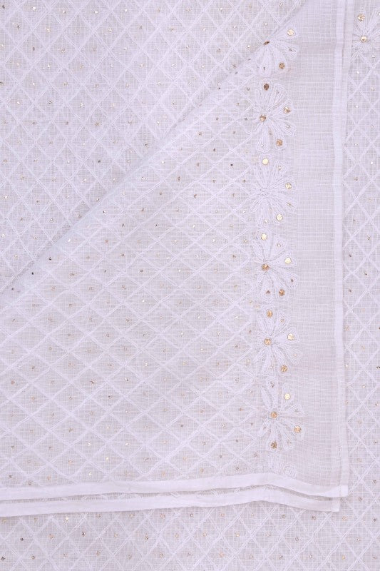 Ada Hand Embroidered White Kota Lucknowi Chikankari Dupatta With Muqaish Work A600693
