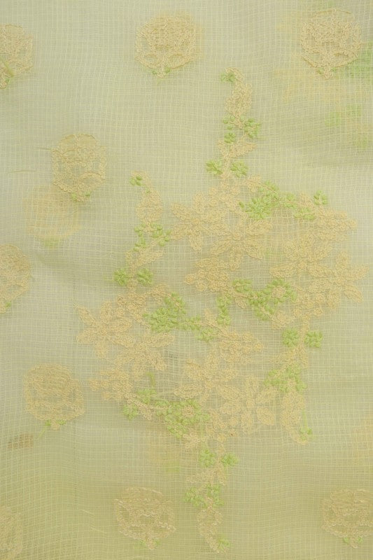 Ada Hand Embroidered Lemon Kota Lucknowi Chikan Unstitched Kurta Dupatta Set A596934