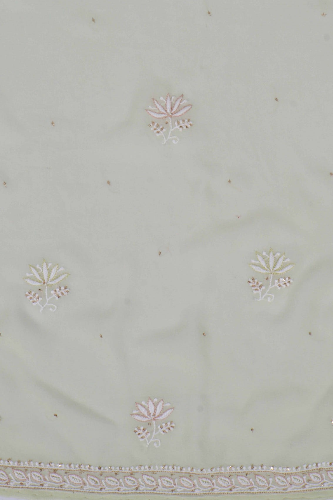 Ada Hand Embroidered Pistachio Green Ombre shade Georgette Lucknowi Chikankari Semi-Stitched Anarkali Kurta Dupatta Set With Pearl Work 01A243869