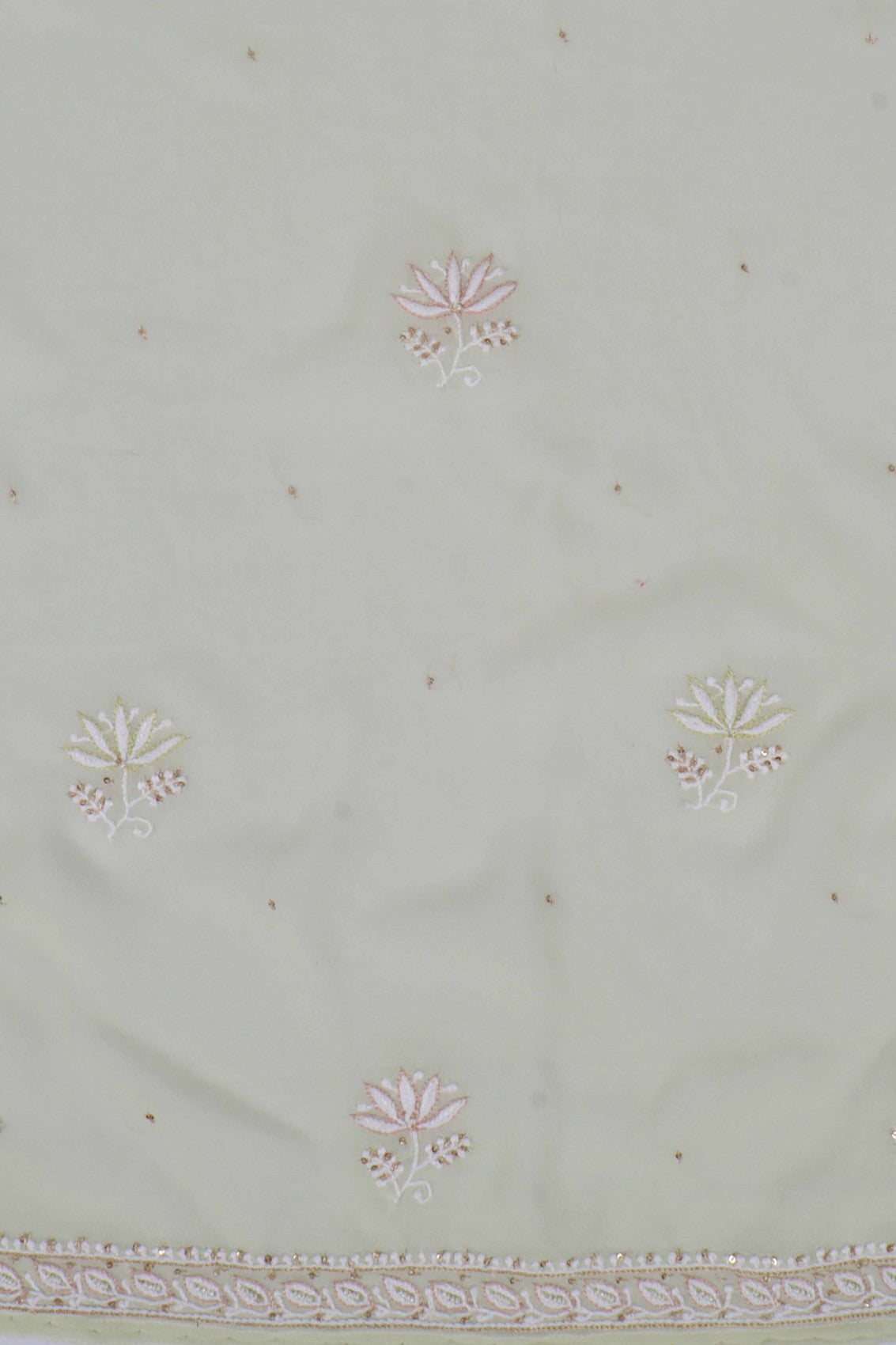 Ada Hand Embroidered Pistachio Green Ombre shade Georgette Lucknowi Chikankari Semi-Stitched Anarkali Kurta Dupatta Set With Pearl Work 01A243869