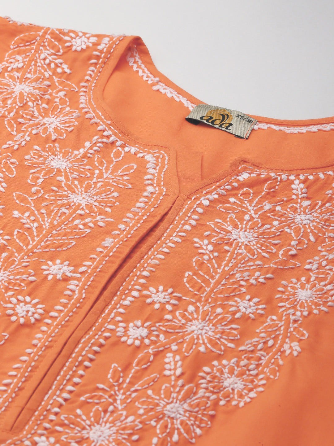 Ada Hand Embroidered Rust Cotton Lucknow Chikan Straight Kurta A353228
