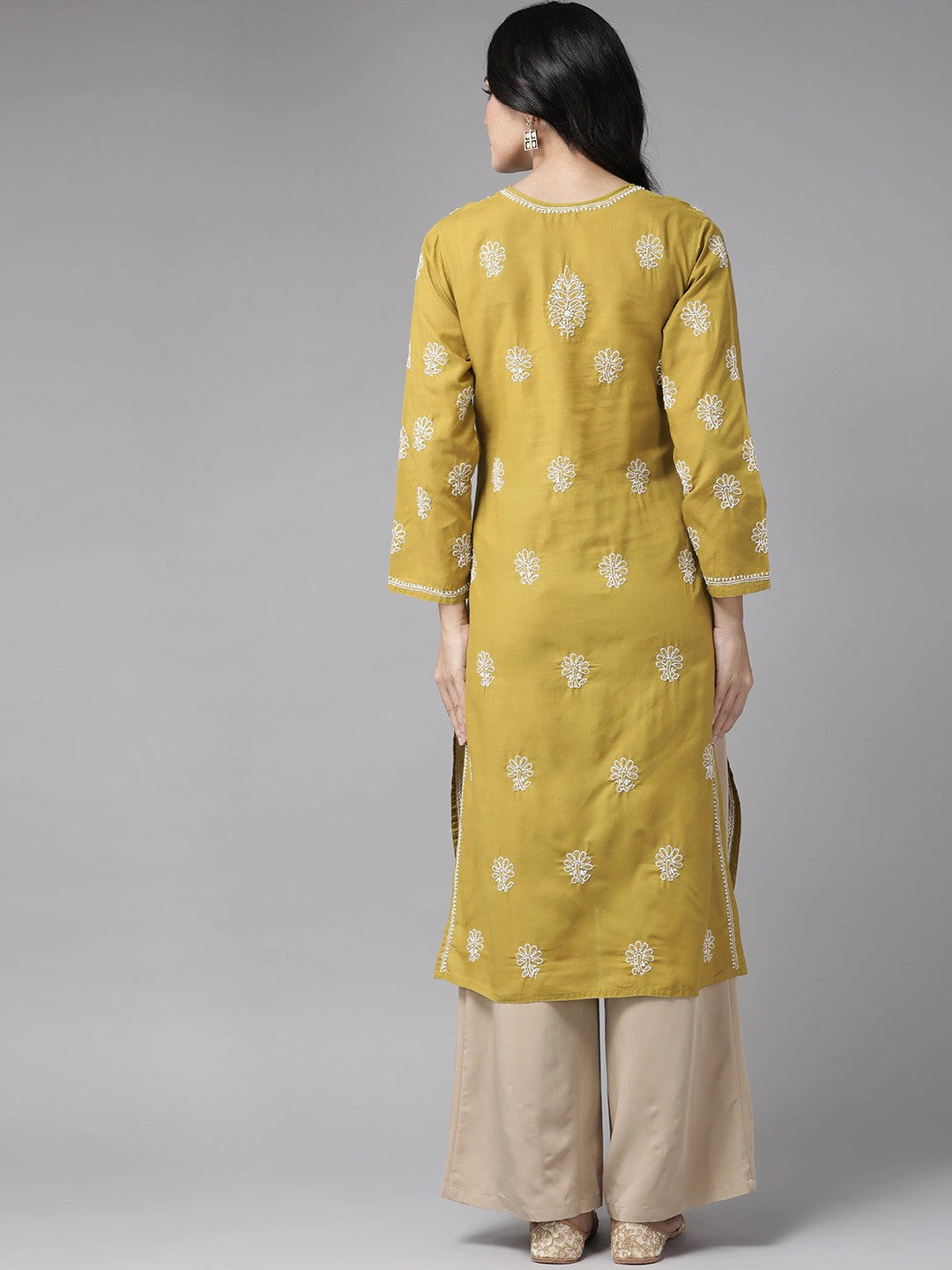 Ada Hand Embroidered Green Cotton Lucknowi Chikankari straight Kurta A207102