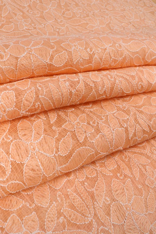Ada Hand Embroidered Peach Kota Lucknowi Chikan Unstitched Kurta Piece A185756