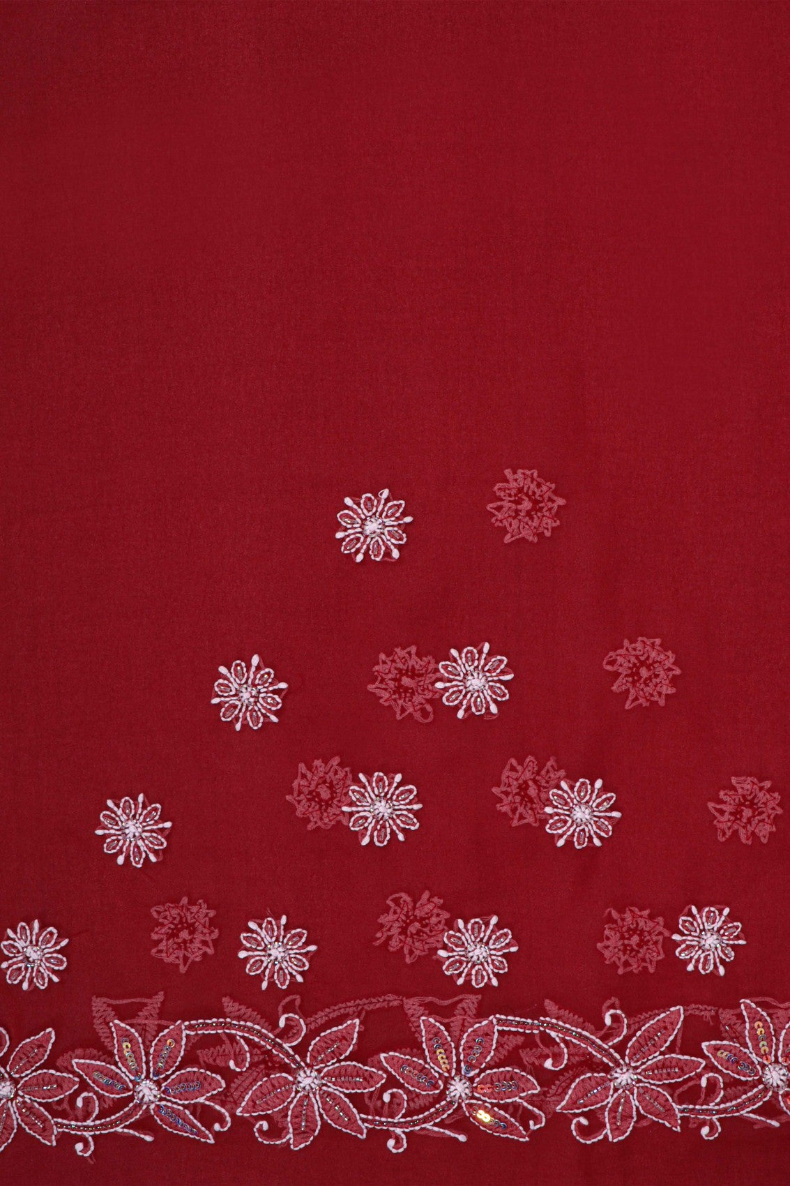 Ada Hand Embroidered Maroon Georgette Lucknowi Chikankari Saree/Blouse With Cutdana Work 01A194048
