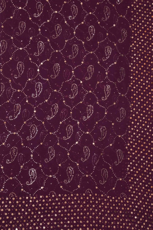 Ada Hand Embroidered Wine Pure Georgette Lucknowi Chikankari Dupatta with Muqaish Work- A580370