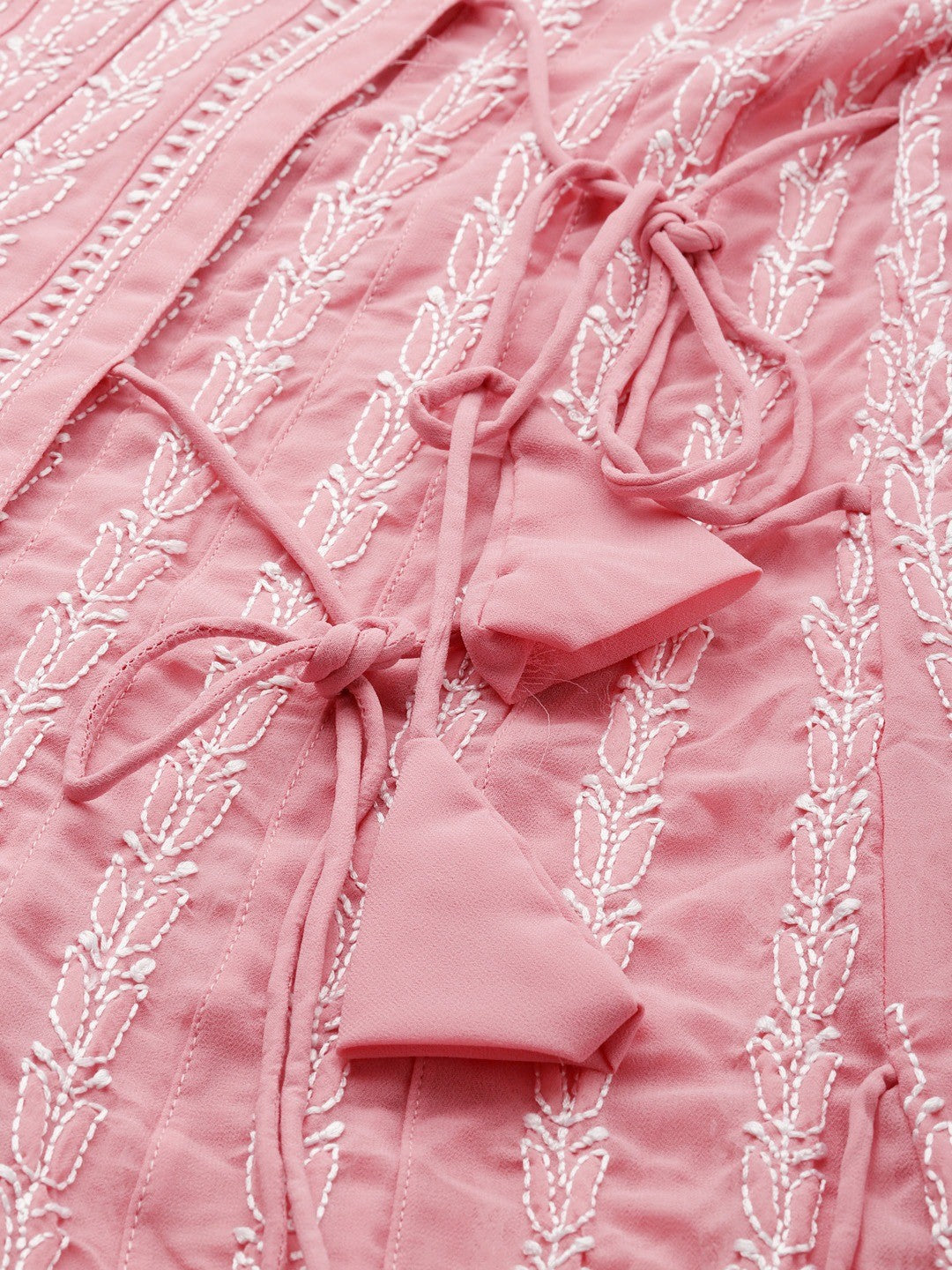 Ada Hand Embroidered Onion Pink Georgette Lucknow Chikankari Anarkali Kurta - A411226