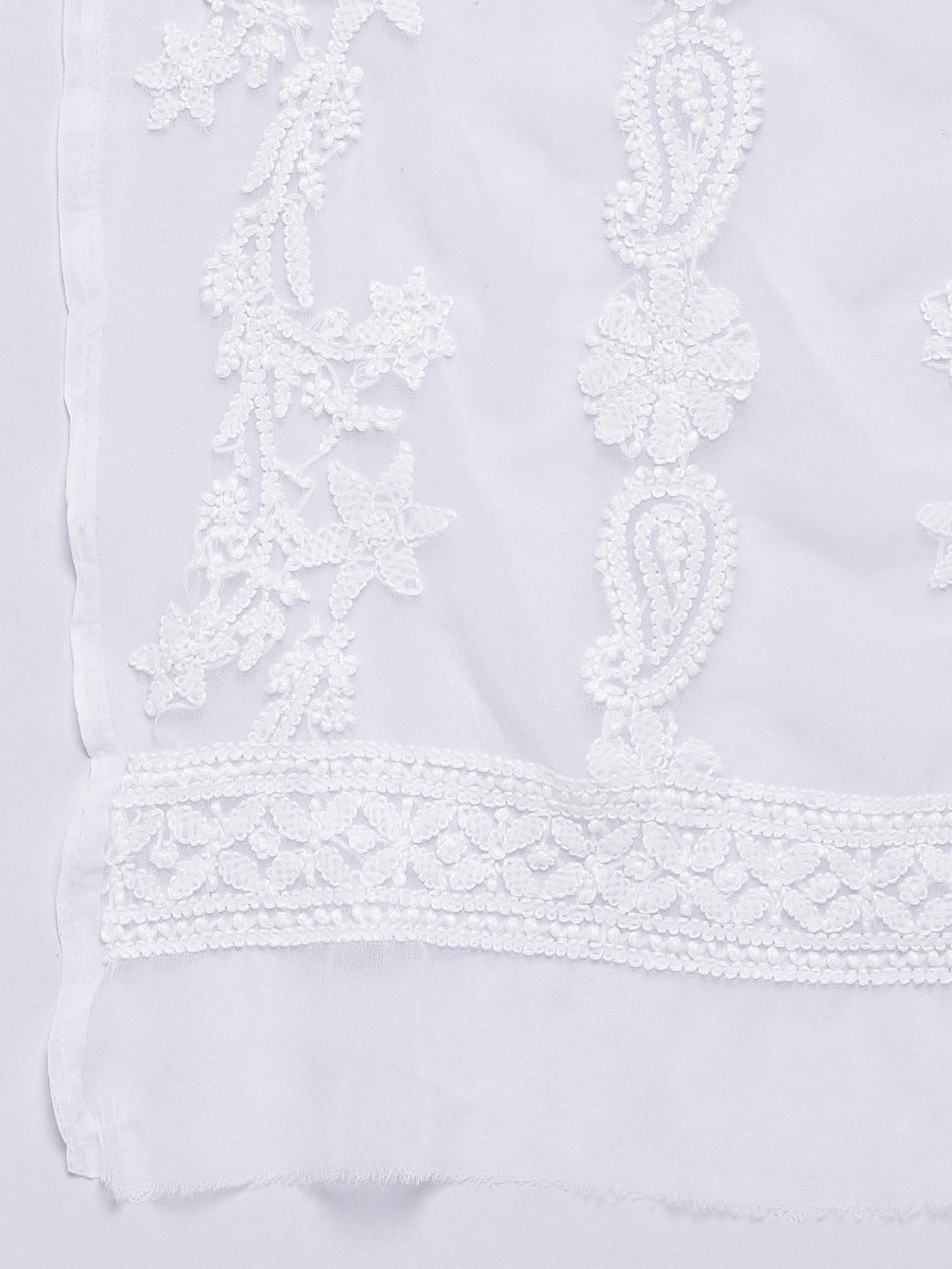 Ada Hand Embroidered White Georgette Lucknowi Chikankari Dupatta A100268