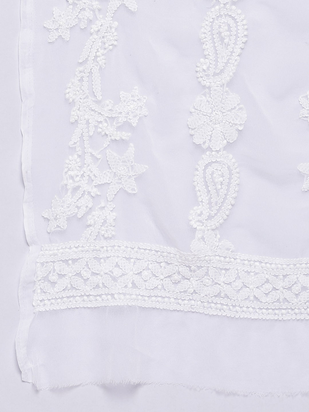 Ada Hand Embroidered White Georgette Lucknowi Chikankari Dupatta A100268