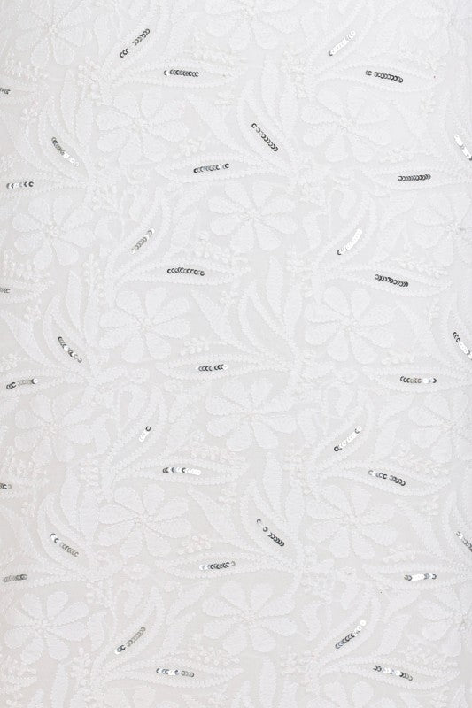 Ada Hand Embroidered White Georgette Chikan Unstitched Kurta Piece with Sequinned Work A536673