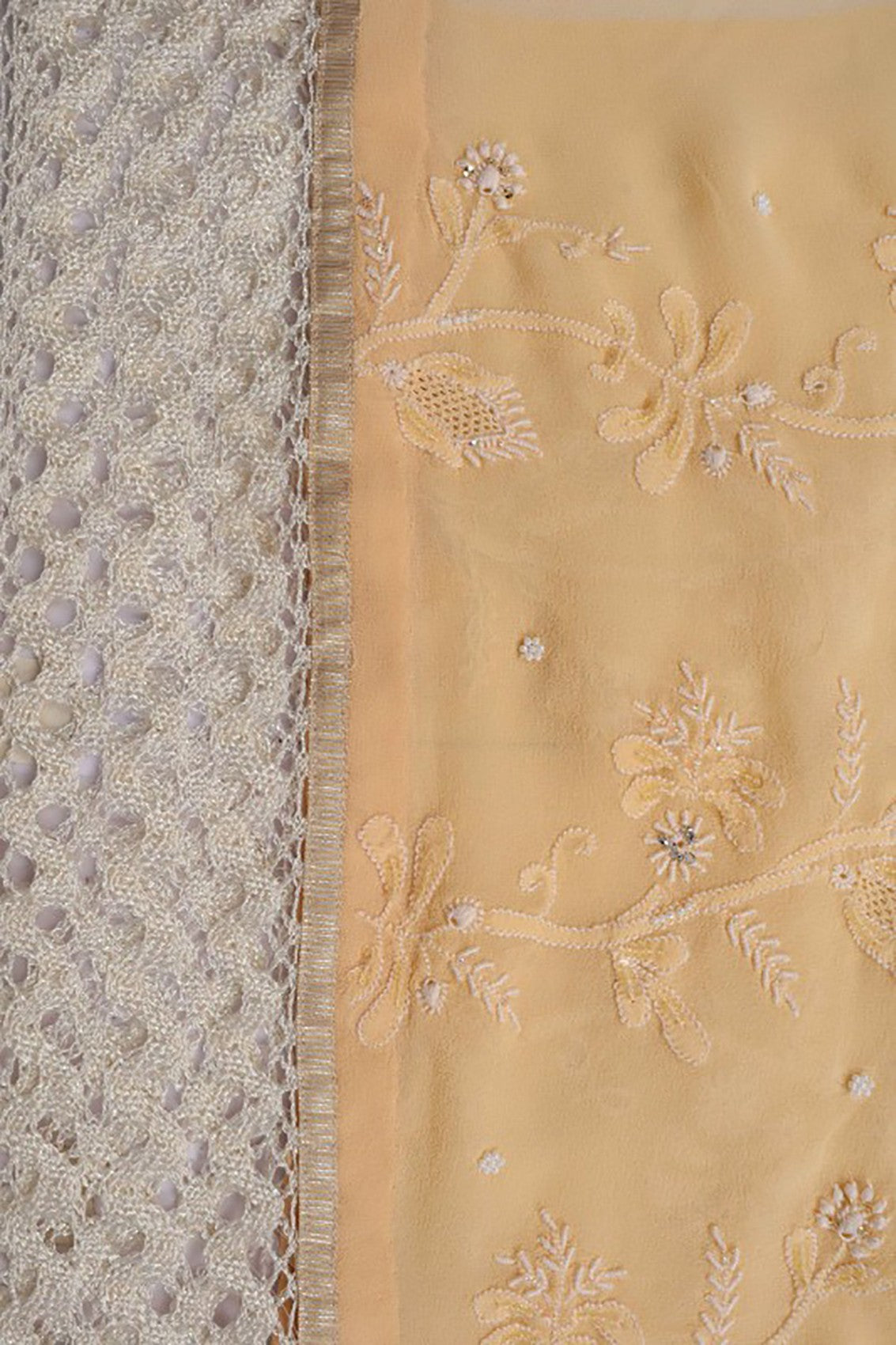 Ada Hand Embroidered Fawn Pure Georgette Lucknowi Chikankari Unstitched Suit Piece With Pearl Work A58116