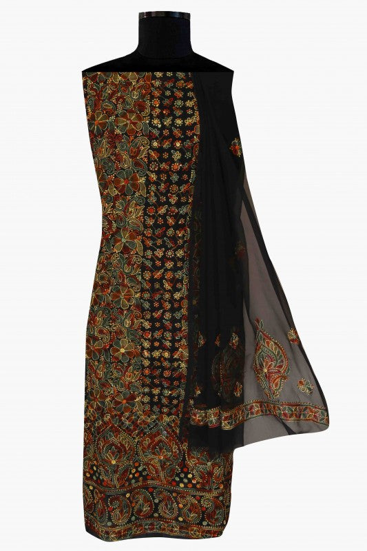 Ada Hand Embroidered Black Georgette Lucknowi Chikan Unstitched Suit Piece A211169