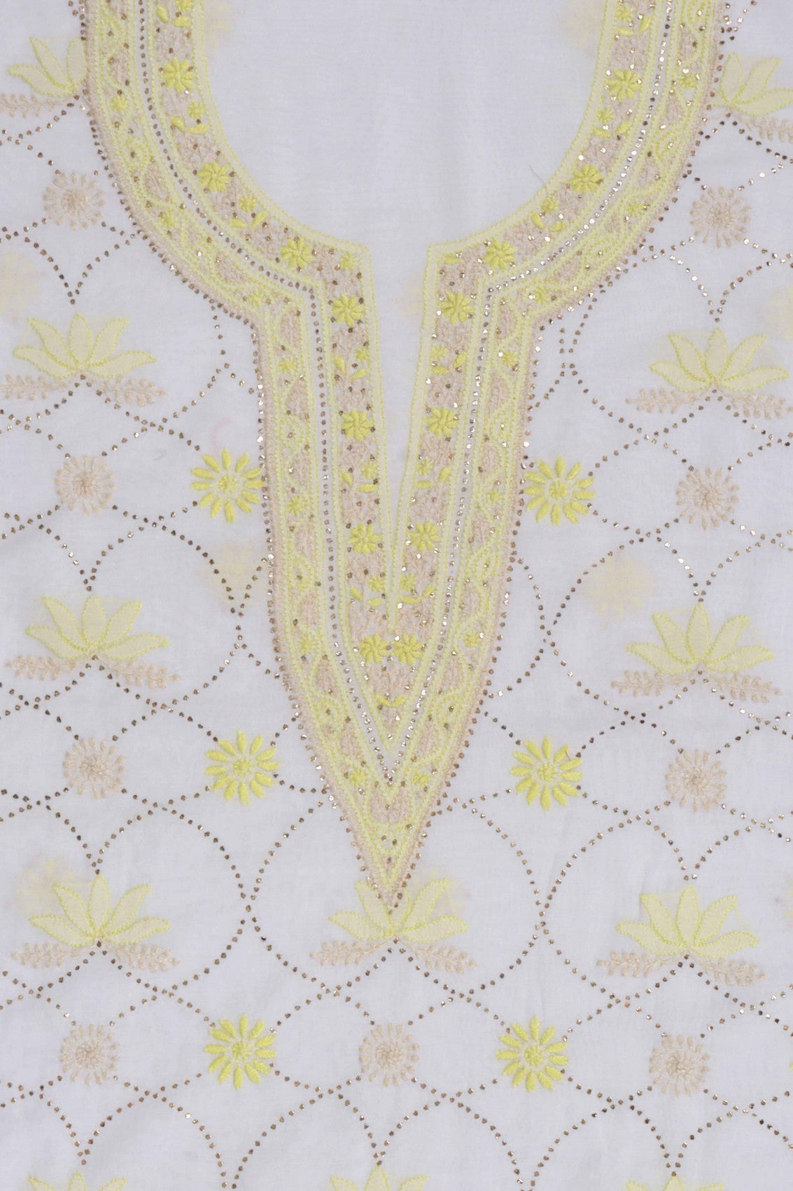 Ada Hand Embroidered White Cotton Lucknowi Chikankari Unstitched Suit Piece With Muqaish Work A512719