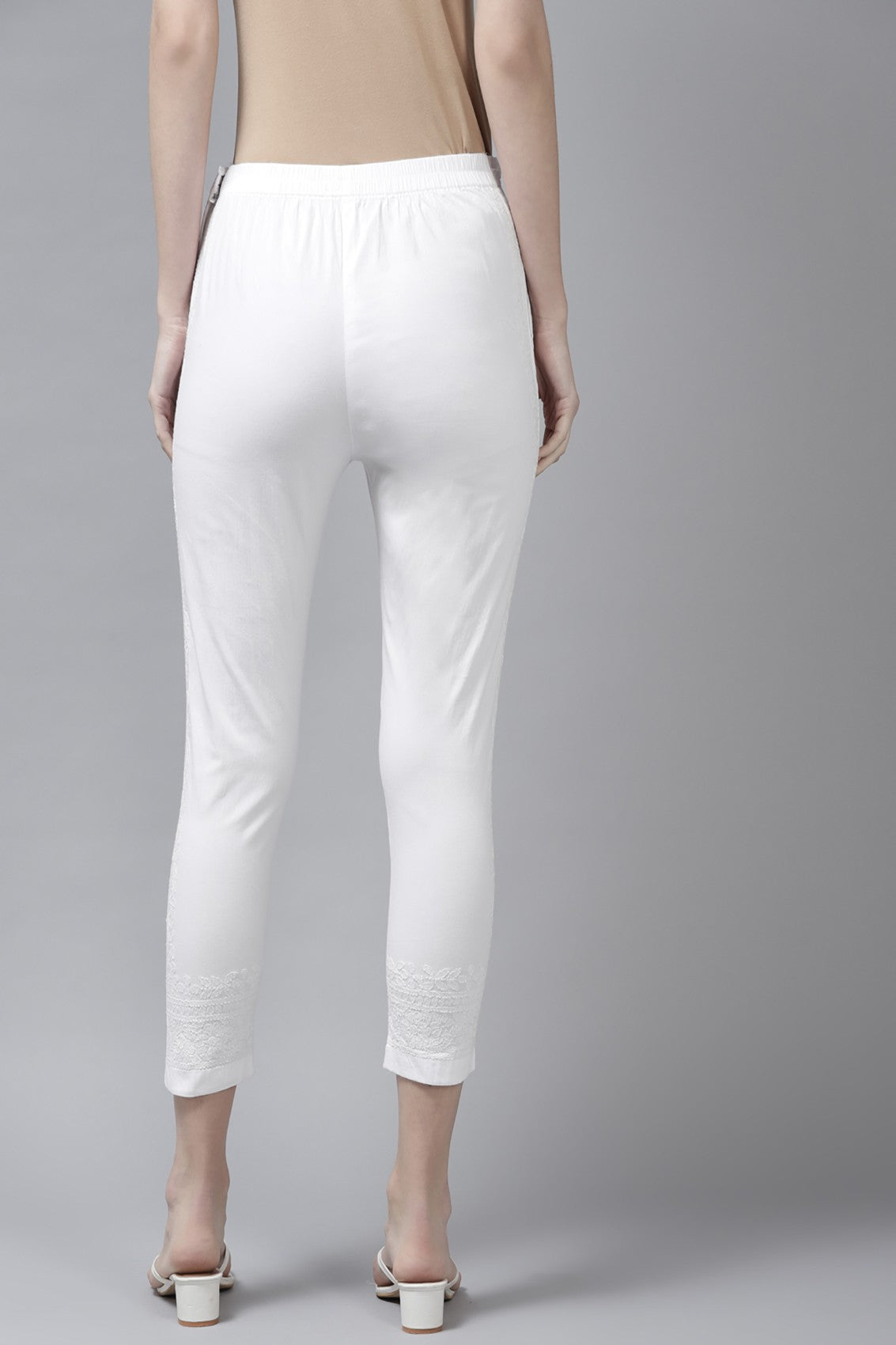 Ada Hand Embroidered White Cotton Lucknowi Chikankari Pant A711158