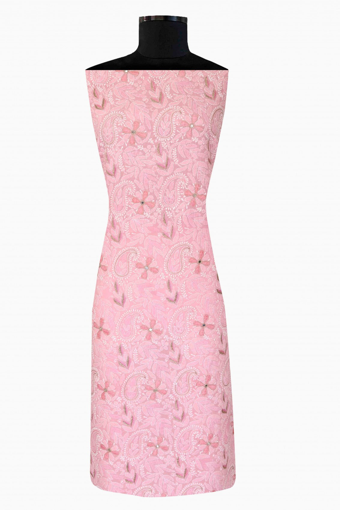 Ada Hand Embroidered Pink Cotton Lucknowi Chikankari Unstitched Suit Piece With Zardozi Work 01A191856