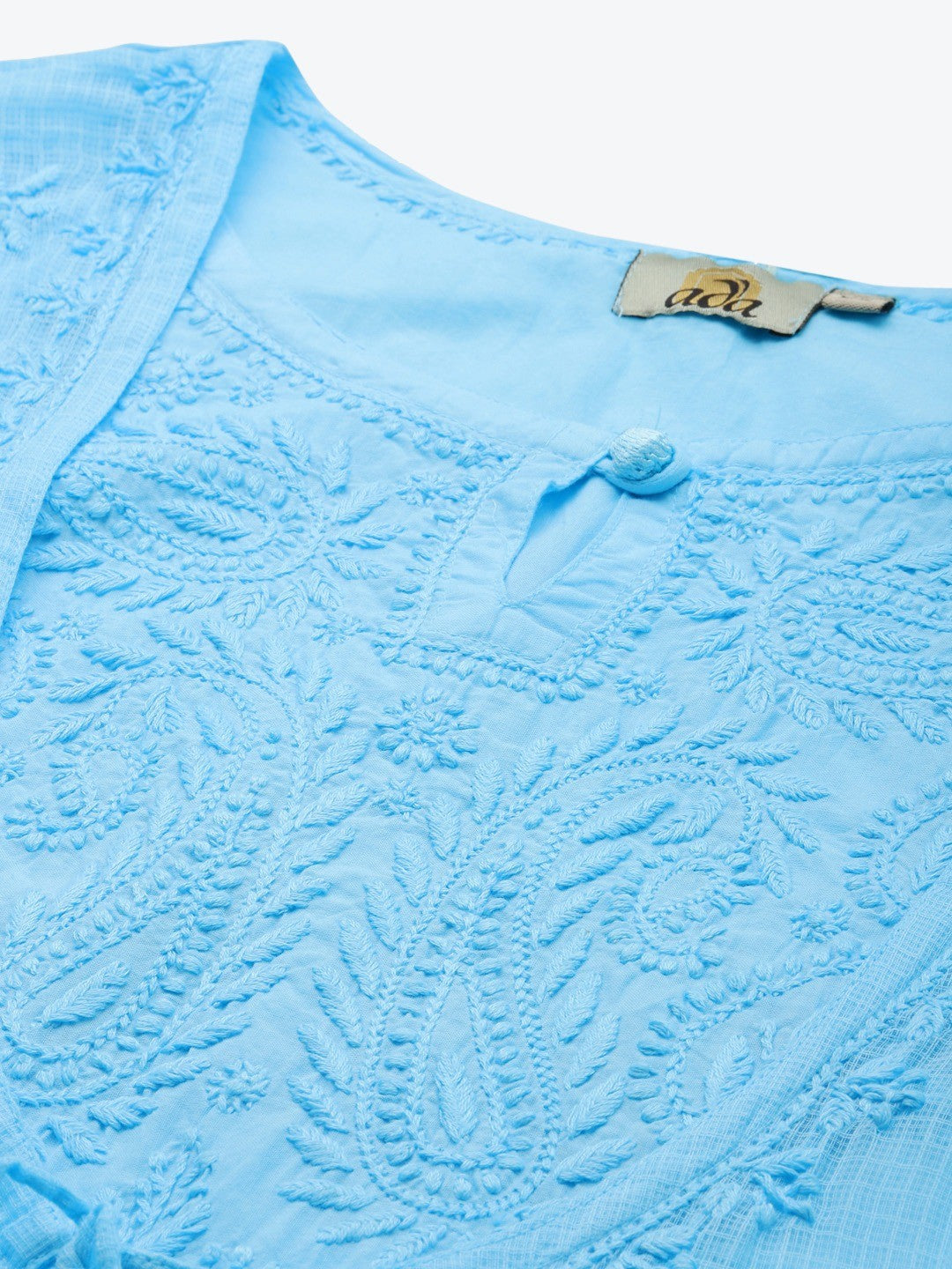 Ada Hand Embroidered Firozi Blue Kota Lucknowi Chikankari A-Line Kurta A411231