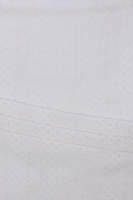 Ada Hand Embroidered White Georgette Lucknowi Chikan Unstitched Kurta Piece A580797