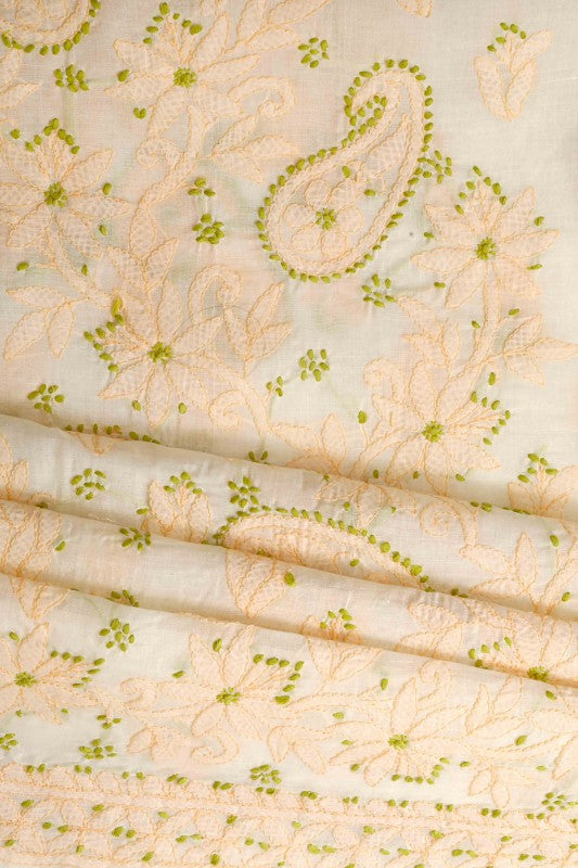Ada Hand Embroidered Cream Cotton Lucknowi Chikan Unstitched Suit Piece A211114