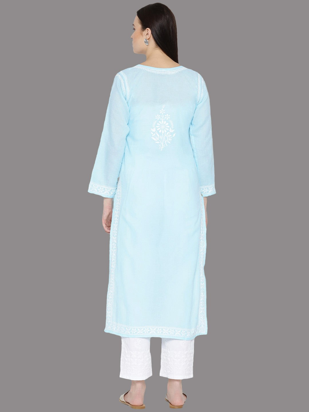 Ada Hand Embroidered Blue/White Cotton Lucknowi Chikankari Kurta Set A100126