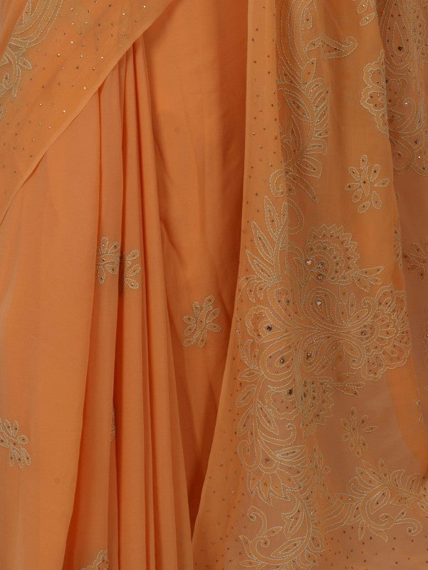 Ada Hand Embroidered Princeton Orange Pure Georgette Lucknowi Chikankari Saree/Blouse With Muqaish Work 01A82976