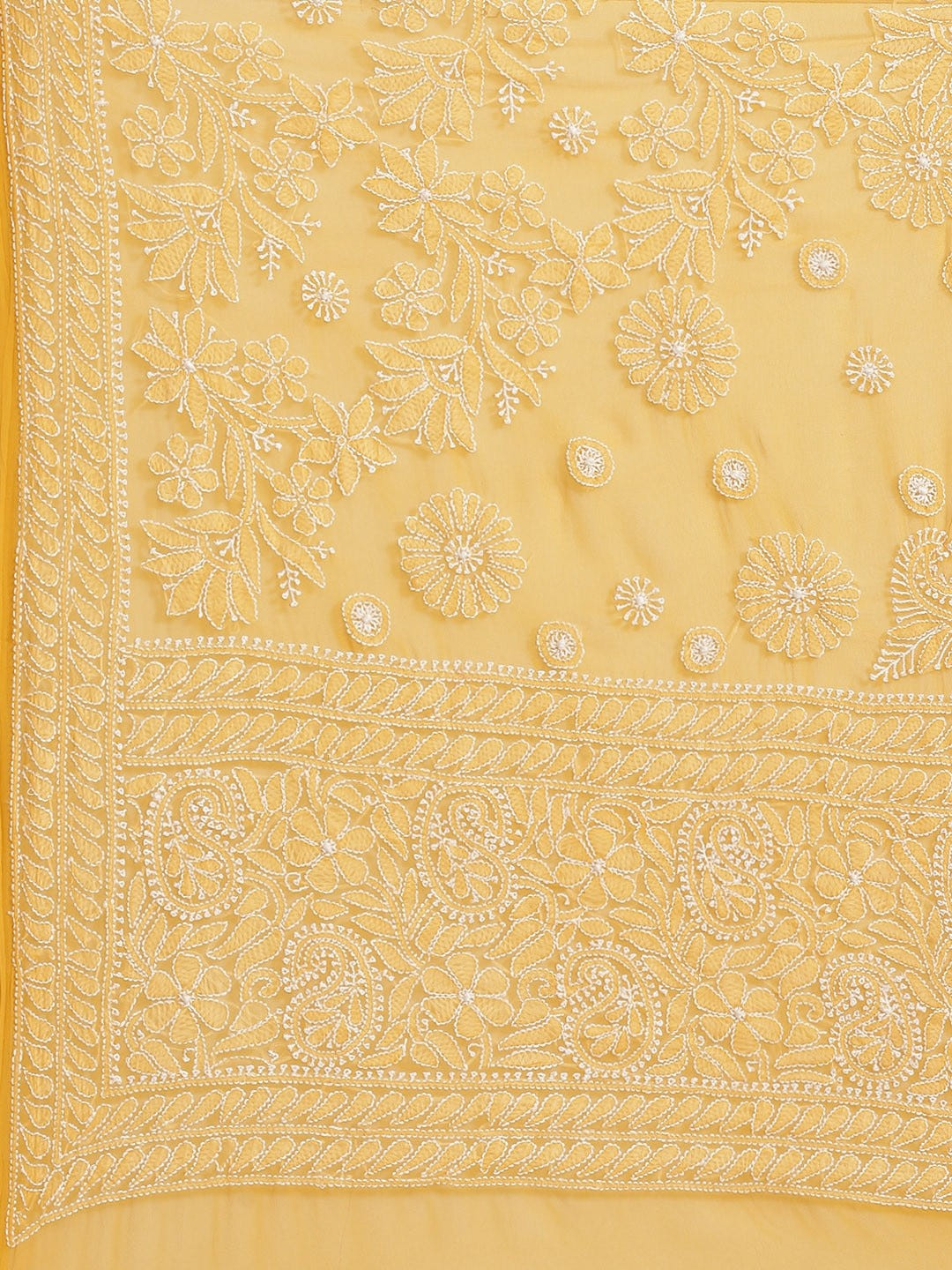 Ada Hand Embroidered Mustard Georgette Lucknow Chikan Saree with Blouse A311270