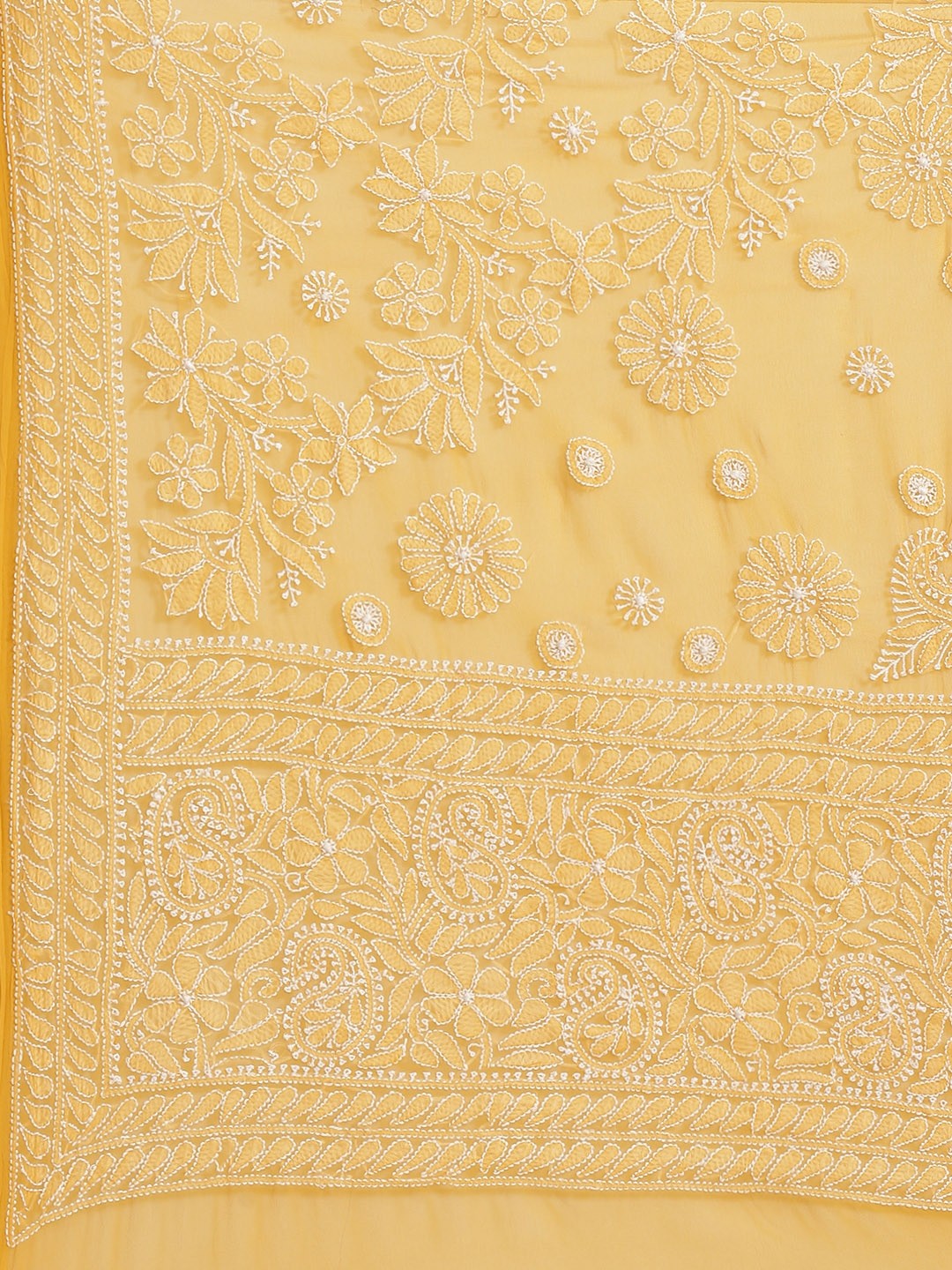 Ada Hand Embroidered Mustard Georgette Lucknow Chikan Saree with Blouse A311270