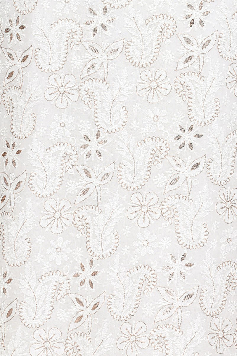 Ada Hand Embroidered White Georgette Lucknowi Chikan Unstitched Kurta Piece with Gota Patti Work A486762
