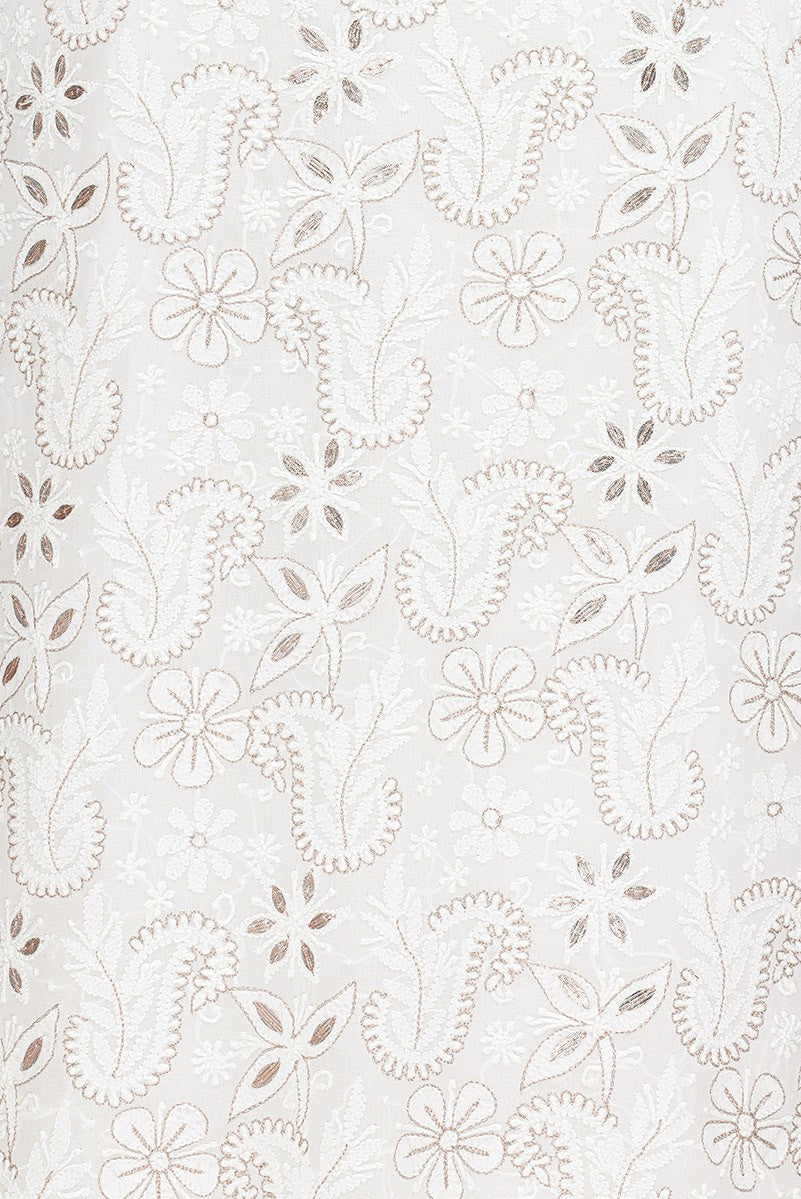 Ada Hand Embroidered White Georgette Lucknowi Chikan Unstitched Kurta Piece with Gota Patti Work A486762