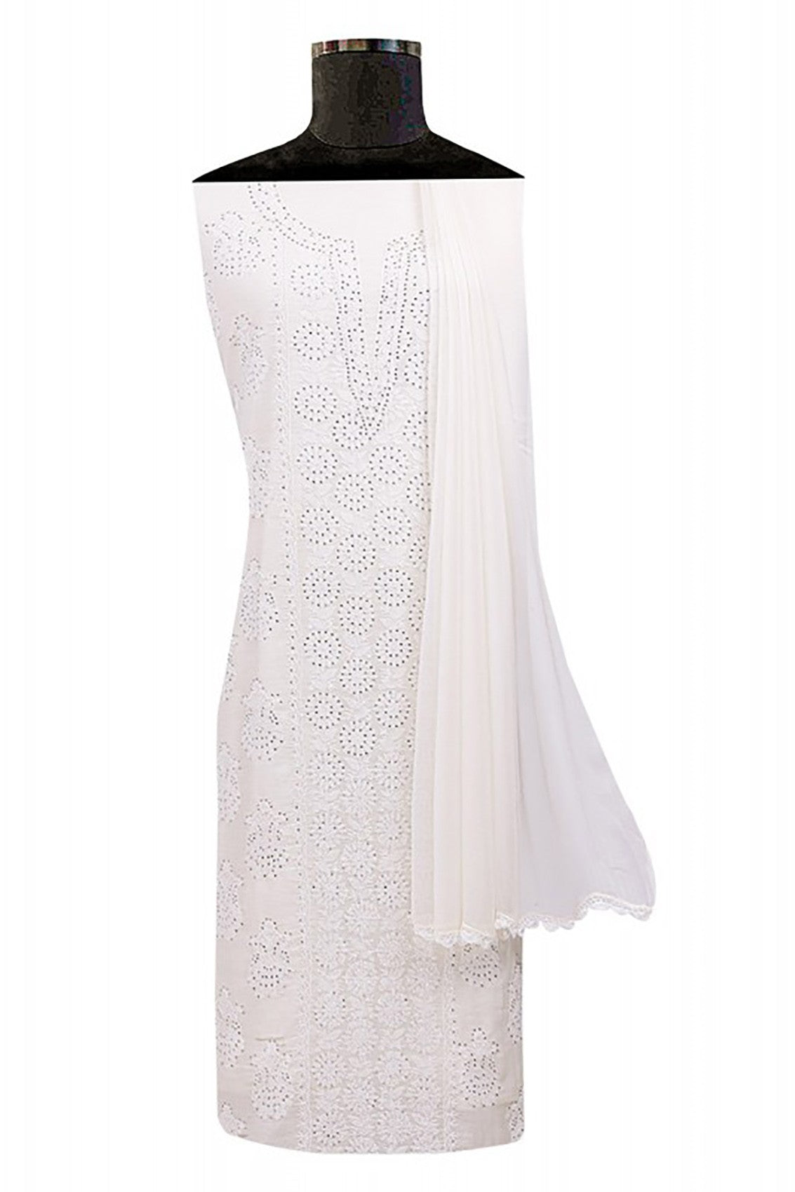 Ada Hand Embroidered Off White Chanderi Lucknowi Chikankari Unstitched Suit Piece With Muqaish Work A604136
