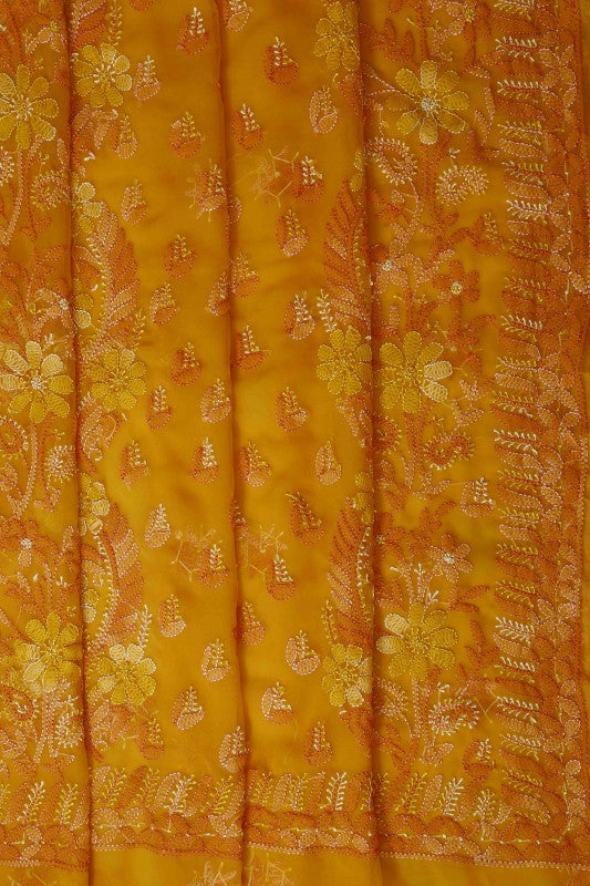 Ada Hand Embroidered Tangerine Orange Georgette Lucknowi Chikankari Saree with Blouse A610288