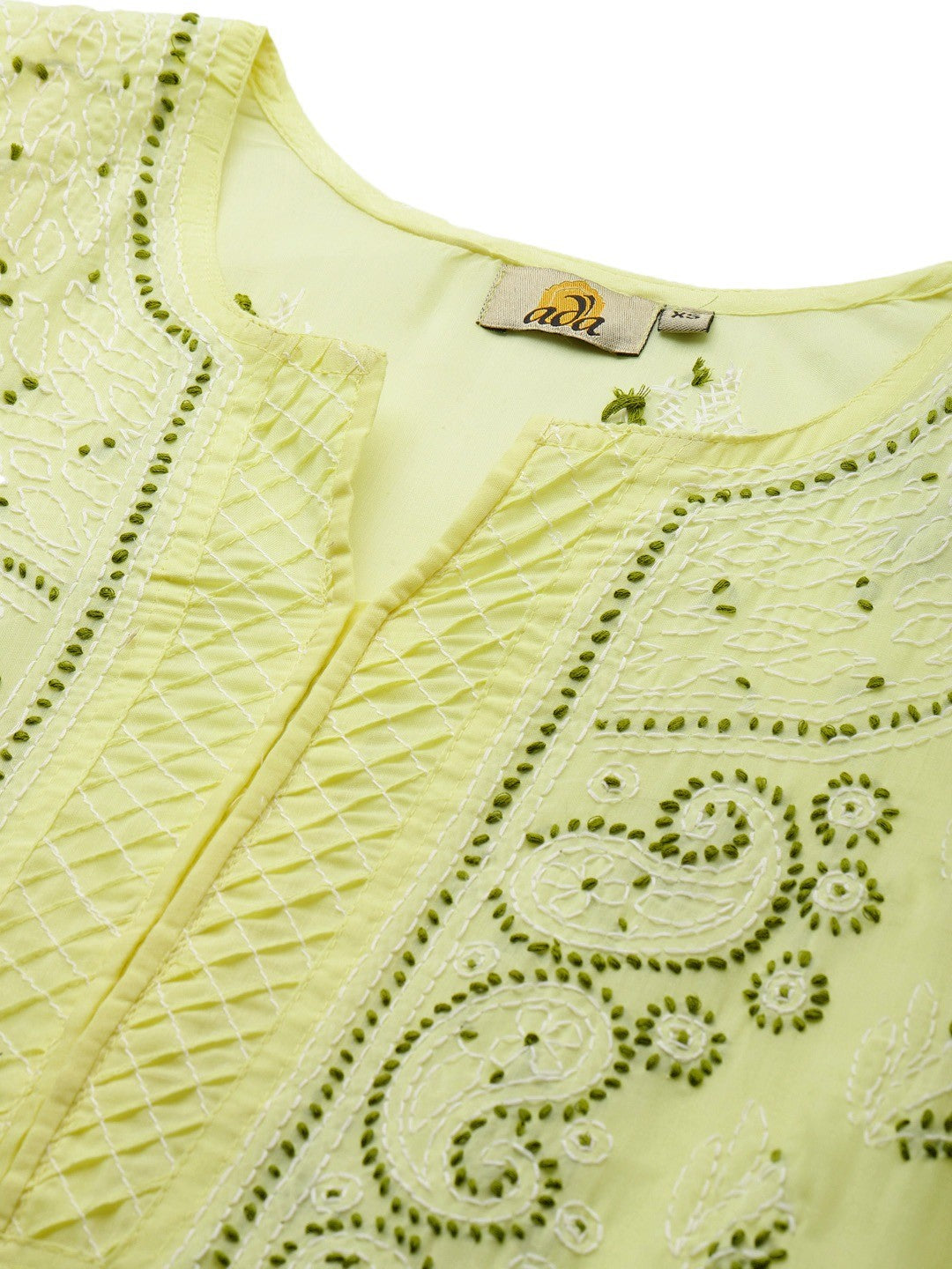 Ada Hand Embroidered Lemon Cotton Lucknowi Chikankari Straight Kurta A221005