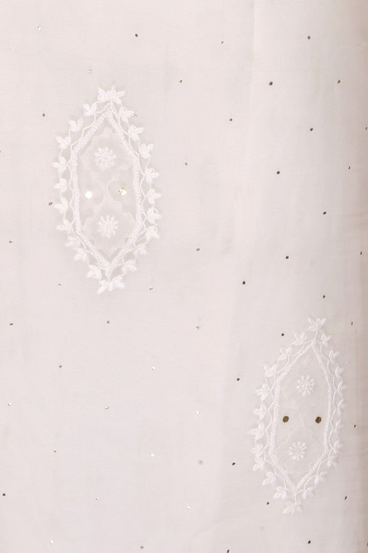Ada Hand Embroidered Off White Organza Lucknowi Chikan Unstitched Kurta Piece With Muqaish Work A517580