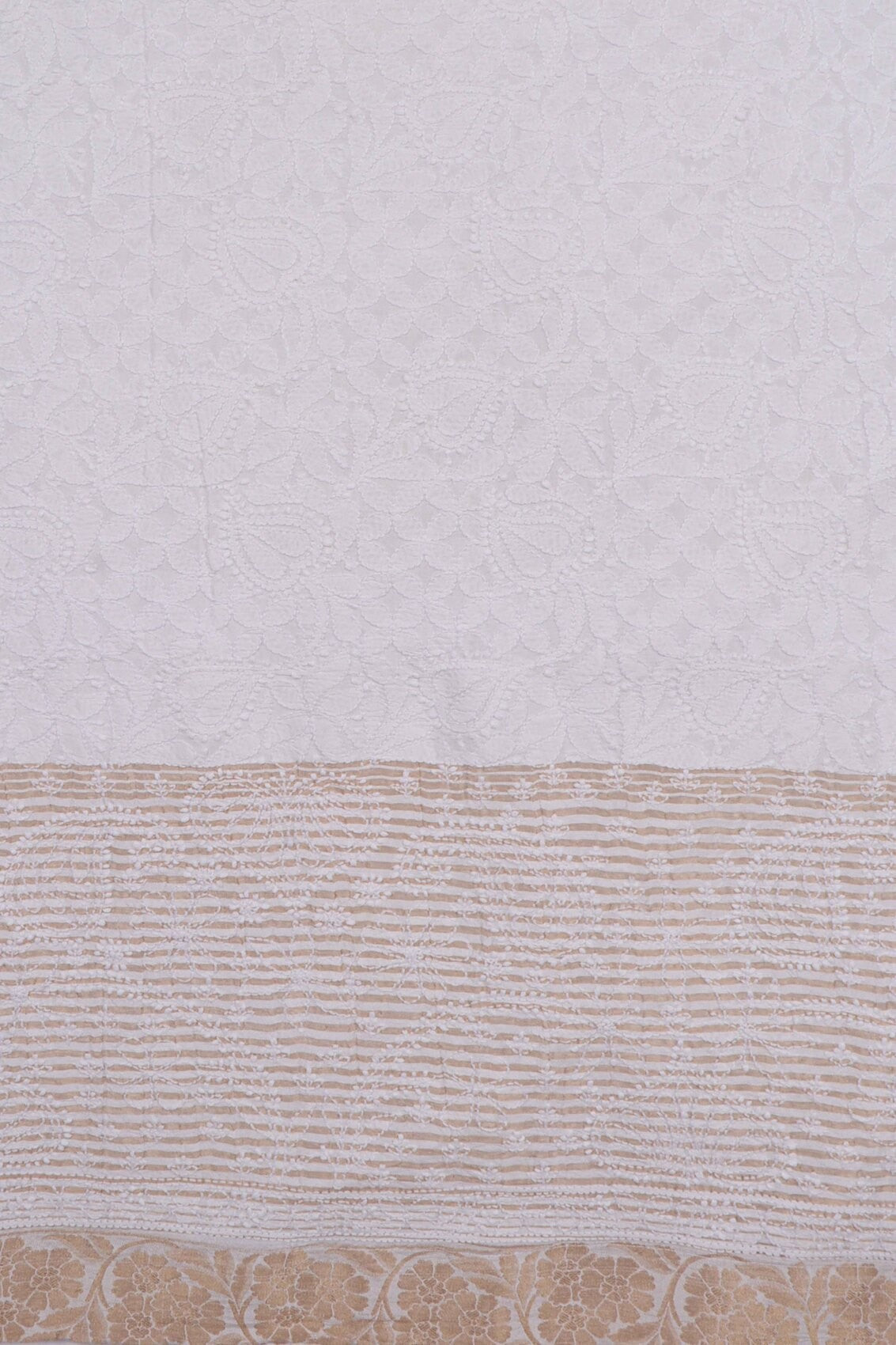 Ada Hand Embroidered White Silk Lucknowi Chikankari Unstitched Kurta Dupatta Set 01A58767