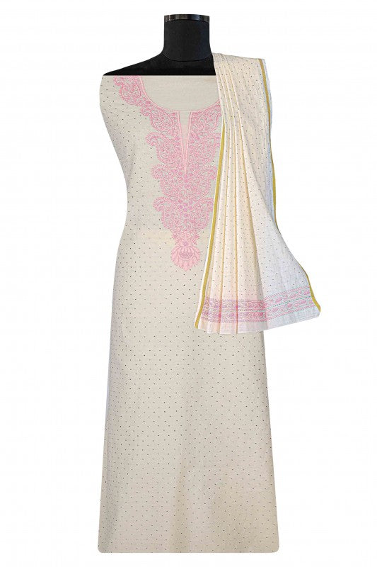 Ada Hand Embroidered Cream Chanderi Lucknowi Chikankari Unstitched Suit Piece With Muqaish Work A449832