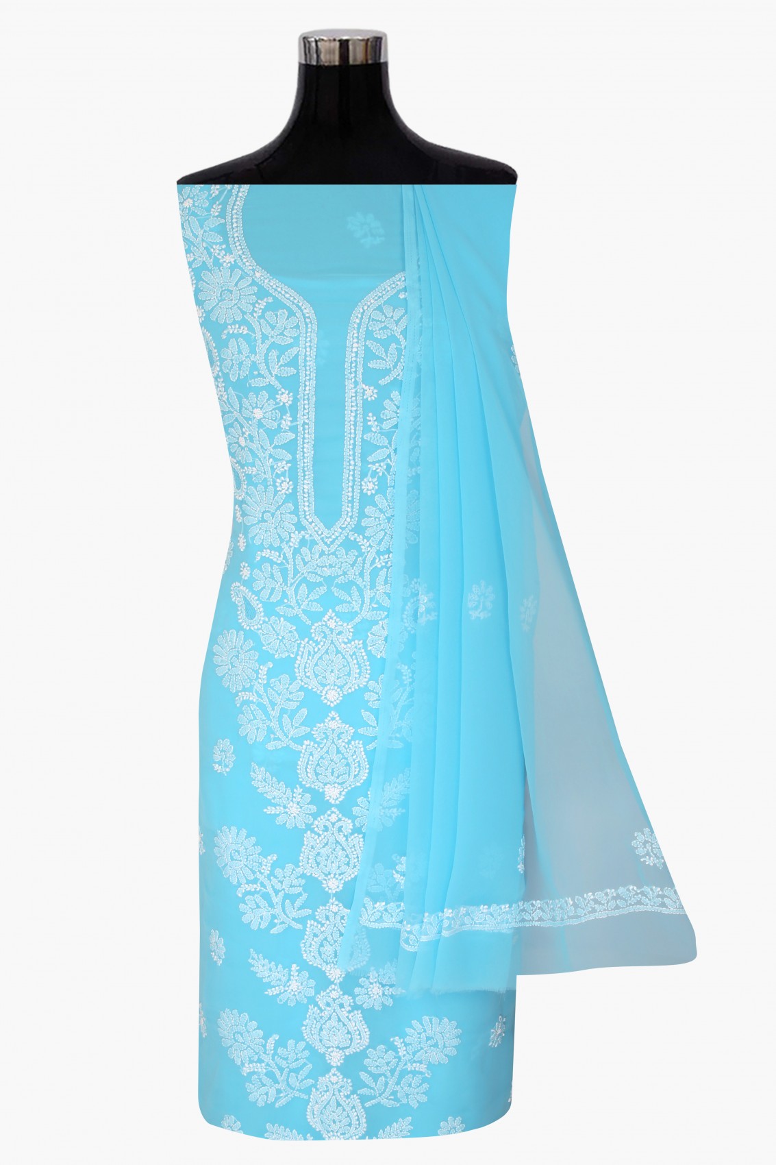 Ada Hand Embroidered Blue Georgette Lucknowi Chikankari Unstitched Suit Piece A211251