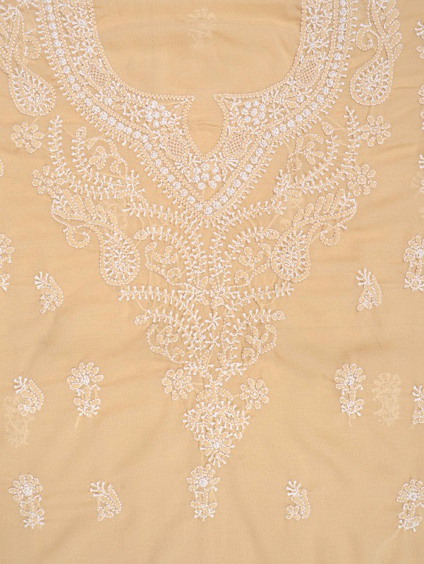 Ada Hand Embroidered Fawn Georgette Lucknowi Chikan Unstitched Suit Piece A615225