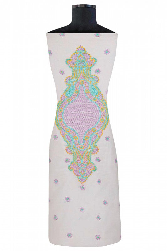 Ada Hand Embroidered White Cotton Lucknowi Chikan Unstitched Suit Piece A599588