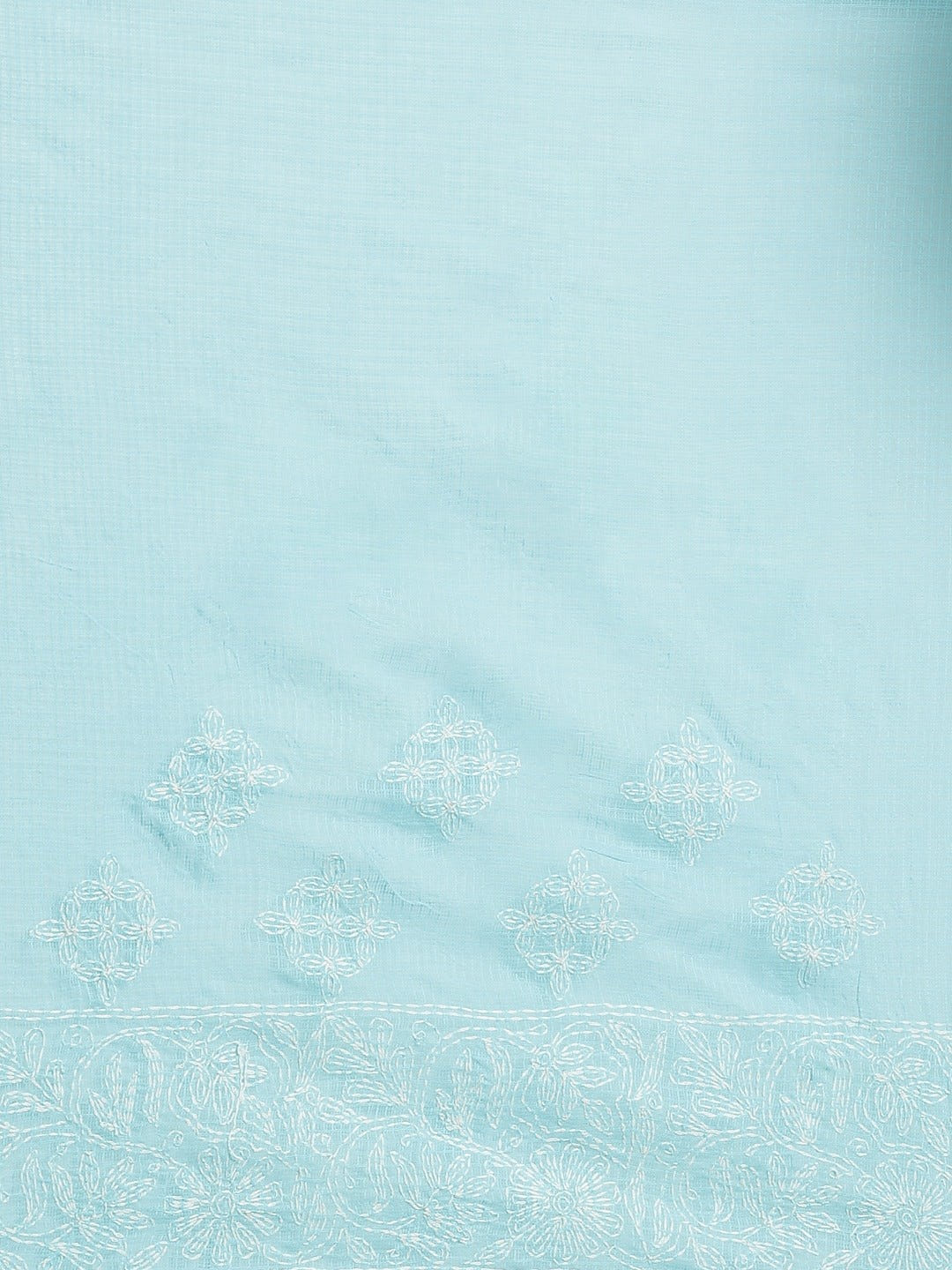 Ada Hand Embroidered Blue Kota Lucknow Chikan Saree With Blouse- A311116