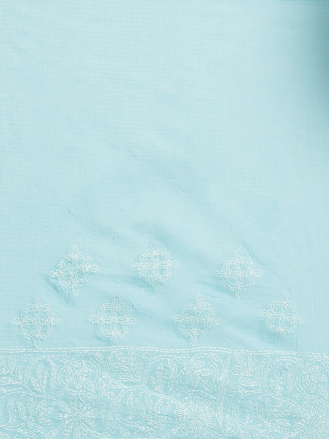 Ada Hand Embroidered Blue Kota Lucknow Chikan Saree With Blouse- A311116