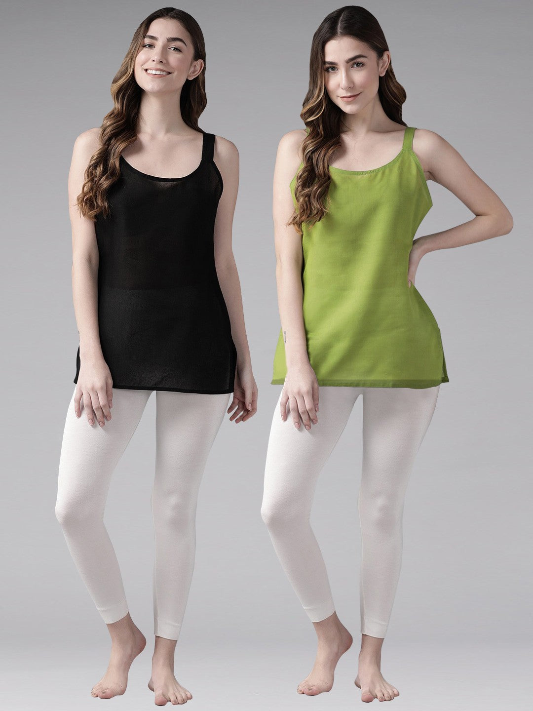 Ada Green and Black Cotton Short Slips Combo of 2 A111161.