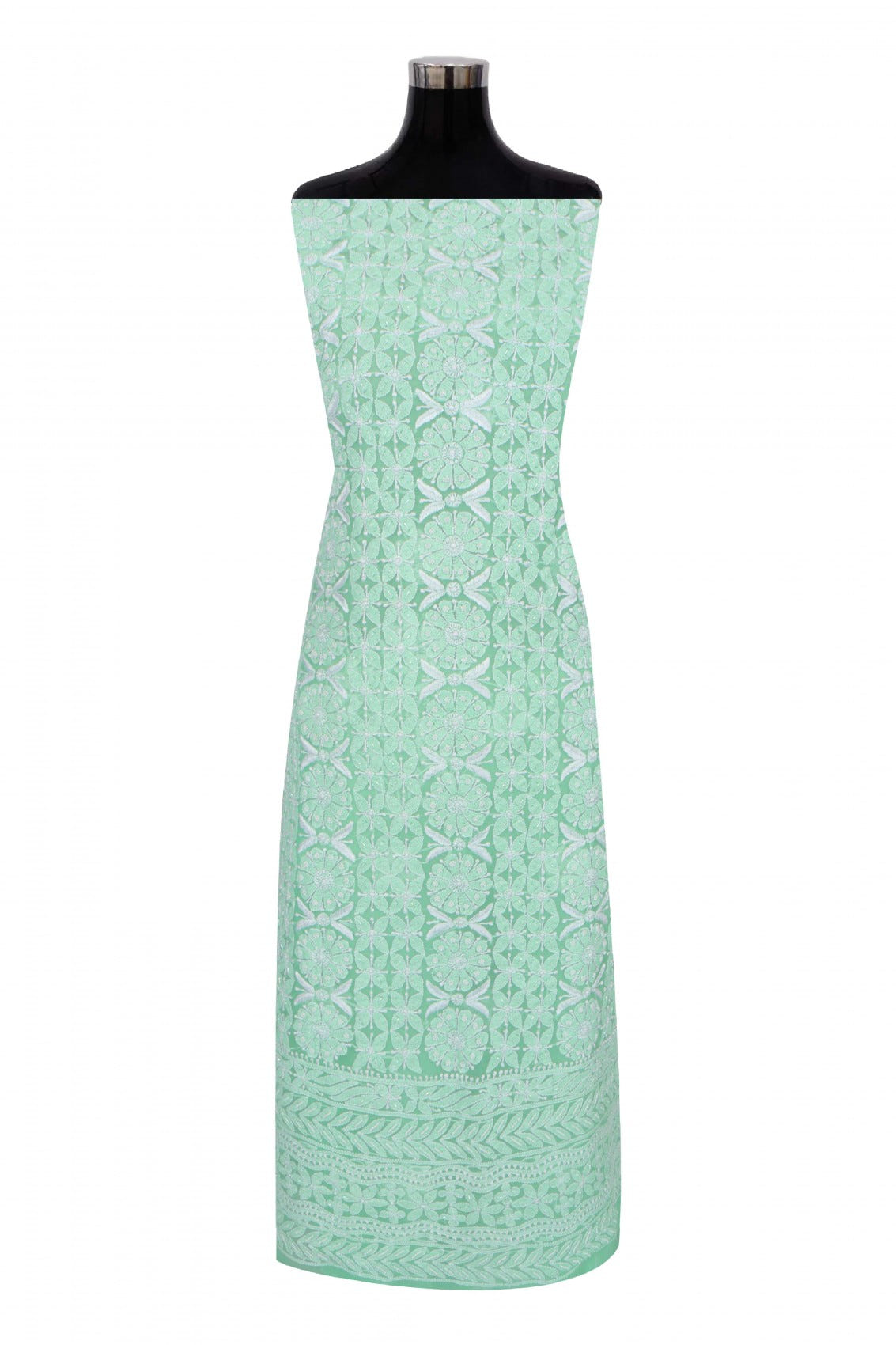 Ada Hand Embroidered Bright Green Georgette Lucknowi Chikankari Unstitched Suit Piece With Pearl Work 01A271033