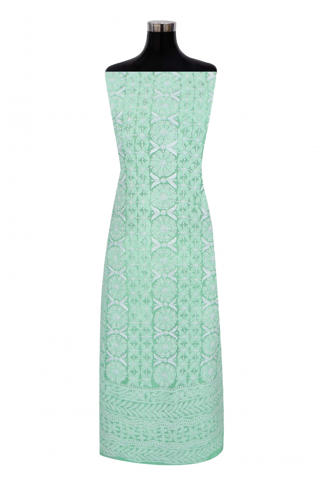 Ada Hand Embroidered Bright Green Georgette Lucknowi Chikankari Unstitched Suit Piece With Pearl Work 01A271033