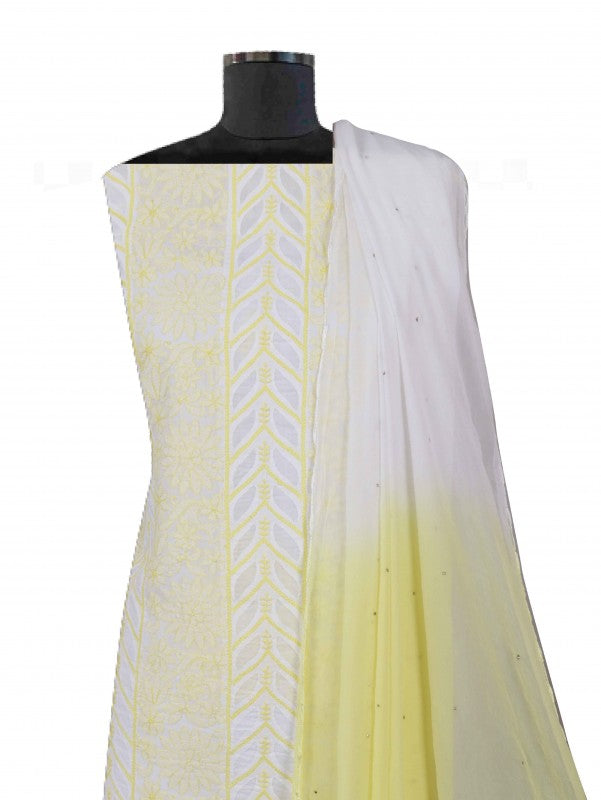 Ada Hand Embroidered White Cotton Lucknowi Chikankari Unstitched Suit Piece 01A133327