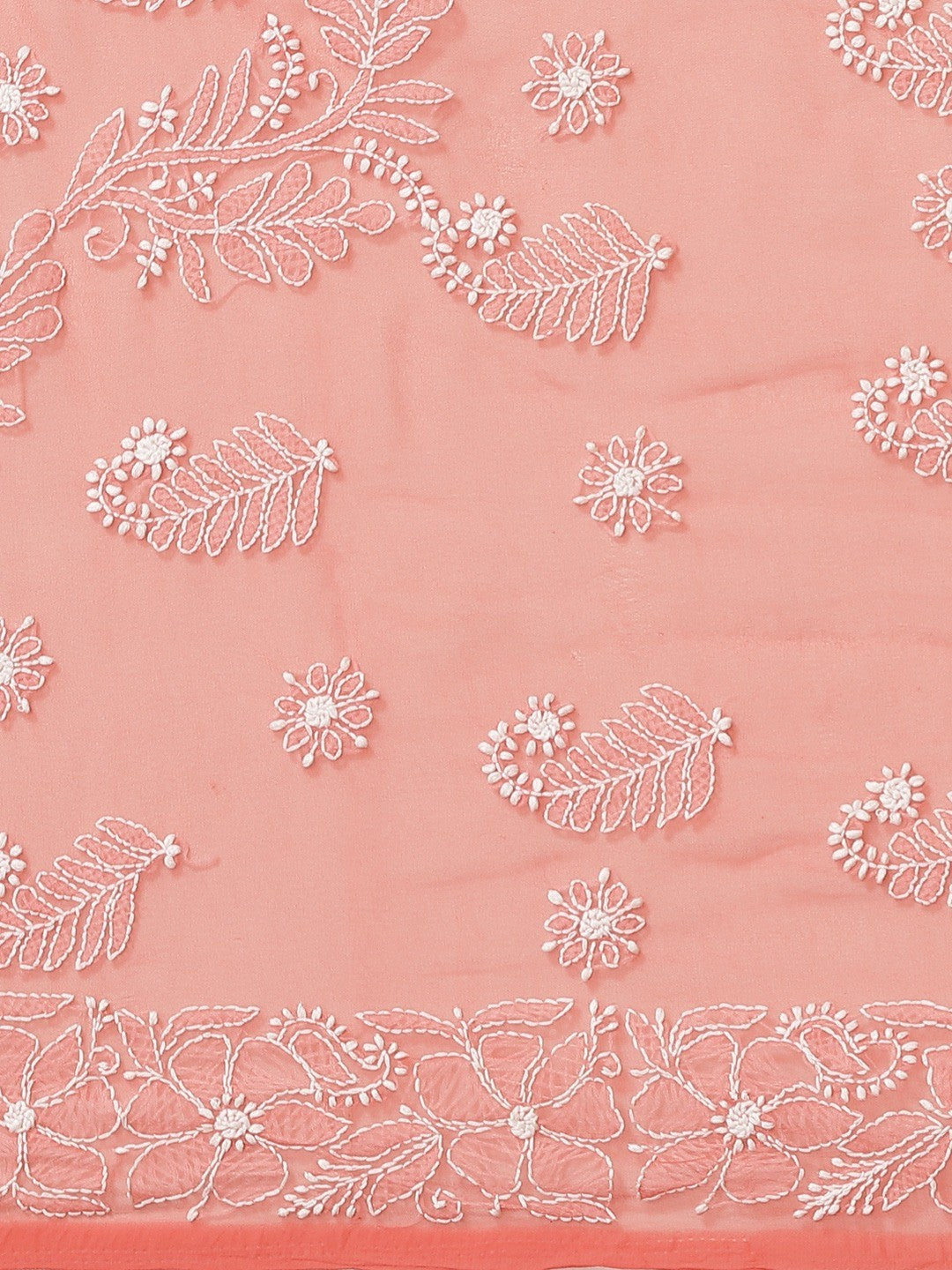 Ada Hand Embroidered Carrot Pink Goergette Lucknowi Chikankari Saree with Blouse A204916