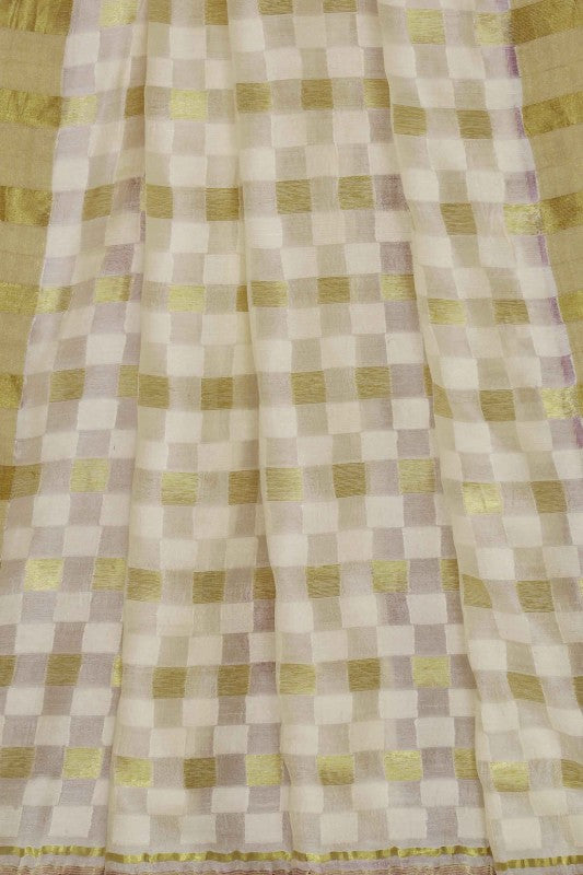 Ada Hand Embroidered Cream Chanderi Lucknowi Chikankari Saree With Blouse A102252