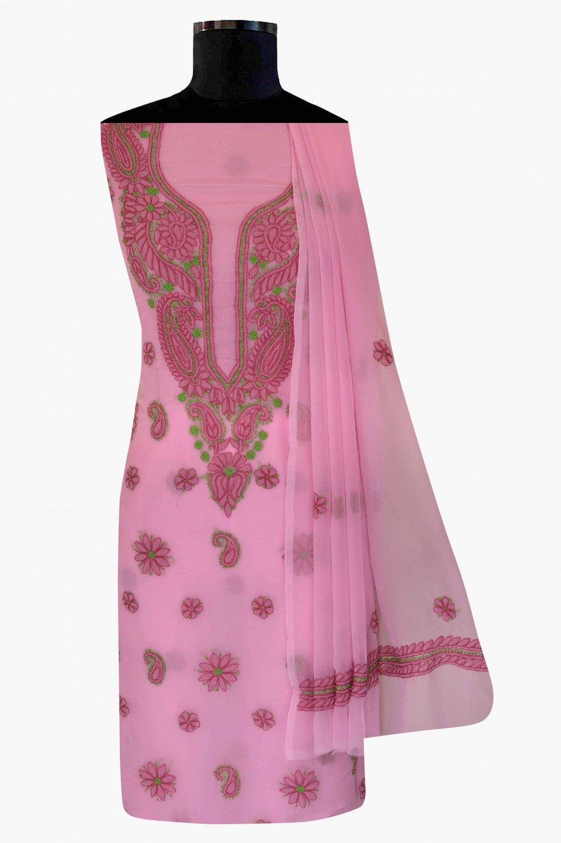 Ada Hand Embroidered Pink Georgette Lucknowi Chikankari Unstitched Suit Piece A211195