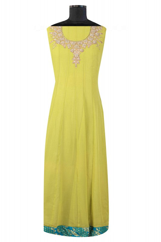 Ada Hand Embroidered Sheen Green Pure Georgette Lucknowi Chikankari Semi-Stitched Anarkali Kurta Dupatta Set With Zardosi Work A192509