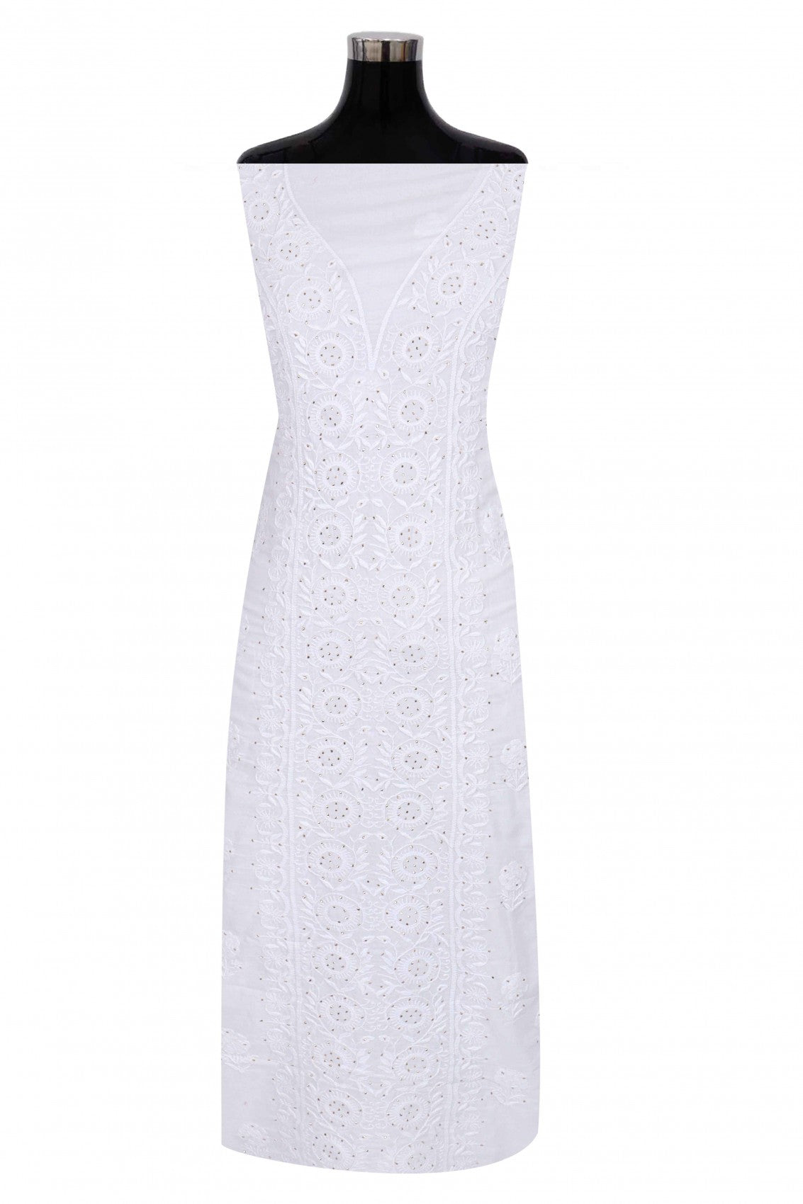 Ada Hand Embroidered White Cotton Lucknowi Chikankari Unstitched Suit Piece With Muqaish Work 01A260001